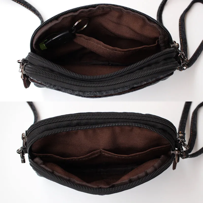 Vintage Mens Denim Wristlet Bag Black Denim Phone Purse with Shoulder Strap for Women