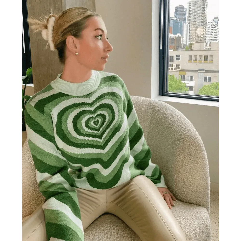 Vintage Style Knitted Sweater Aesthetics Heart Striped Pullovers Sweater For Girls Sweet Long Sleeve Turtleneck Jumper Autumn Streetwear