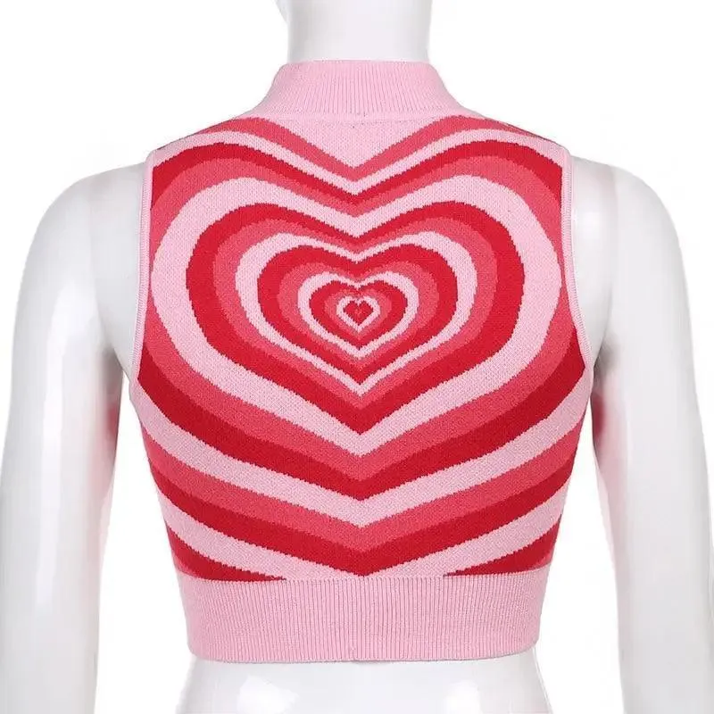 Vintage Style Knitted Sweater Aesthetics Heart Striped Pullovers Sweater For Girls Sweet Long Sleeve Turtleneck Jumper Autumn Streetwear