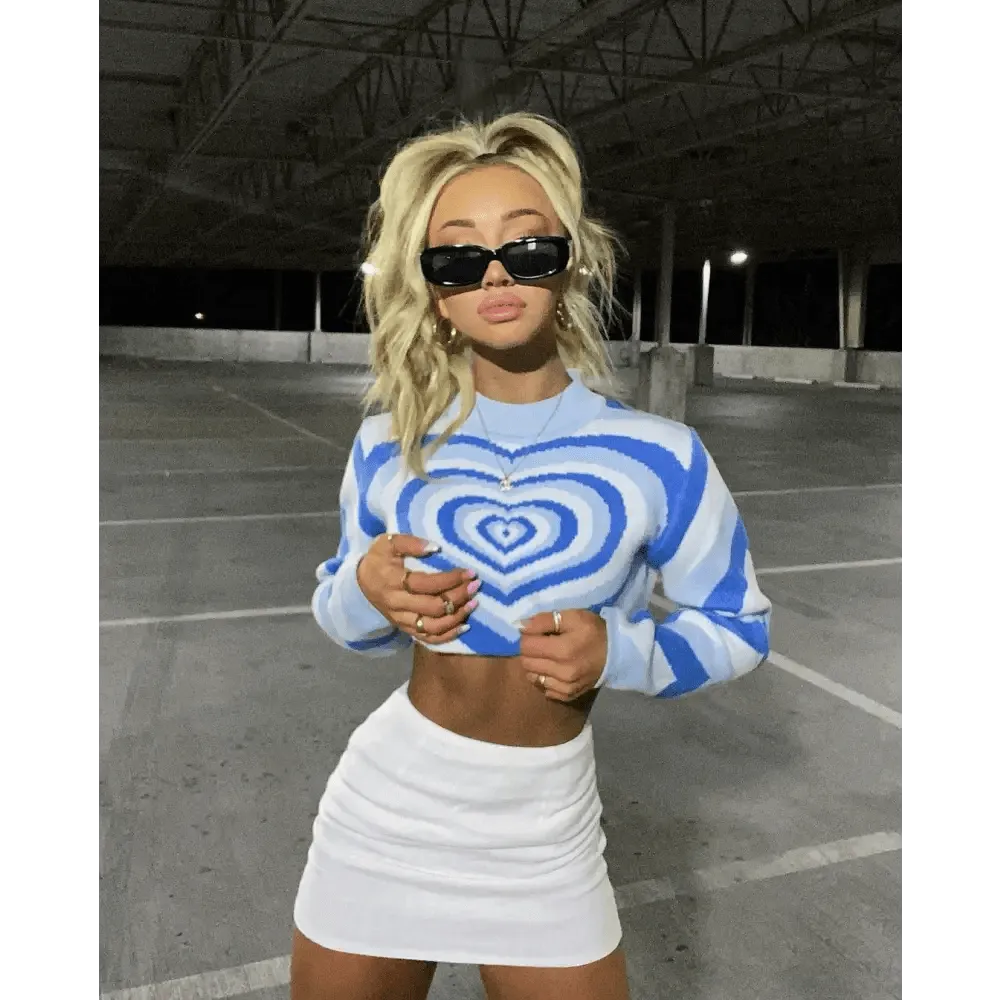Vintage Style Knitted Sweater Aesthetics Heart Striped Pullovers Sweater For Girls Sweet Long Sleeve Turtleneck Jumper Autumn Streetwear