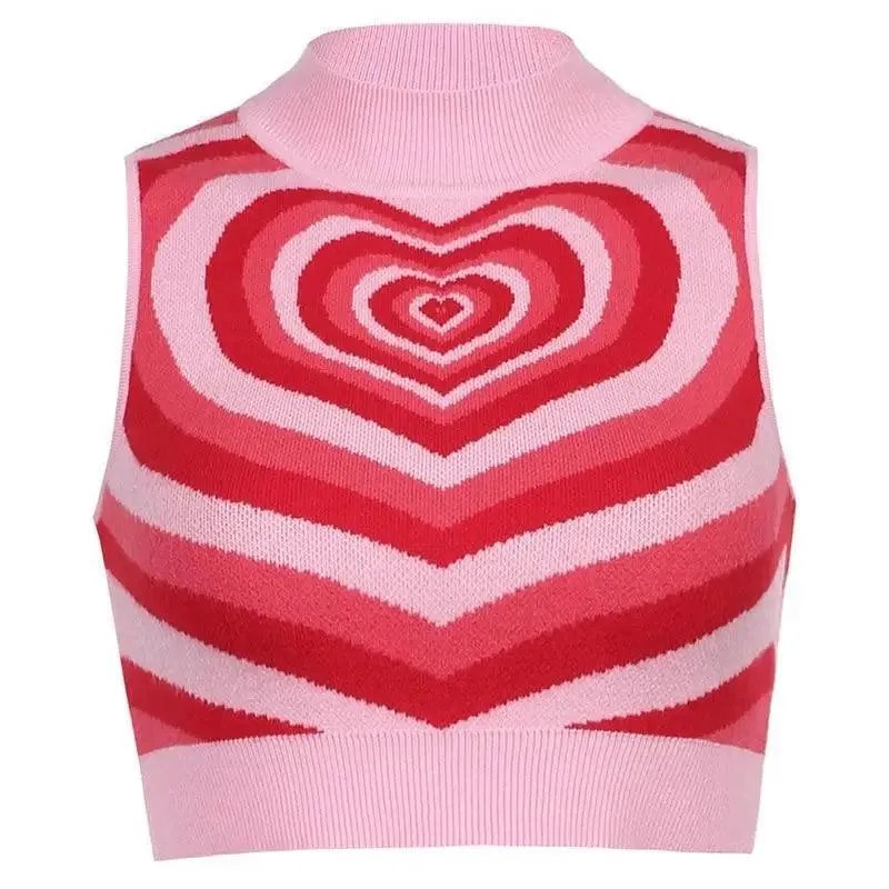 Vintage Style Knitted Sweater Aesthetics Heart Striped Pullovers Sweater For Girls Sweet Long Sleeve Turtleneck Jumper Autumn Streetwear
