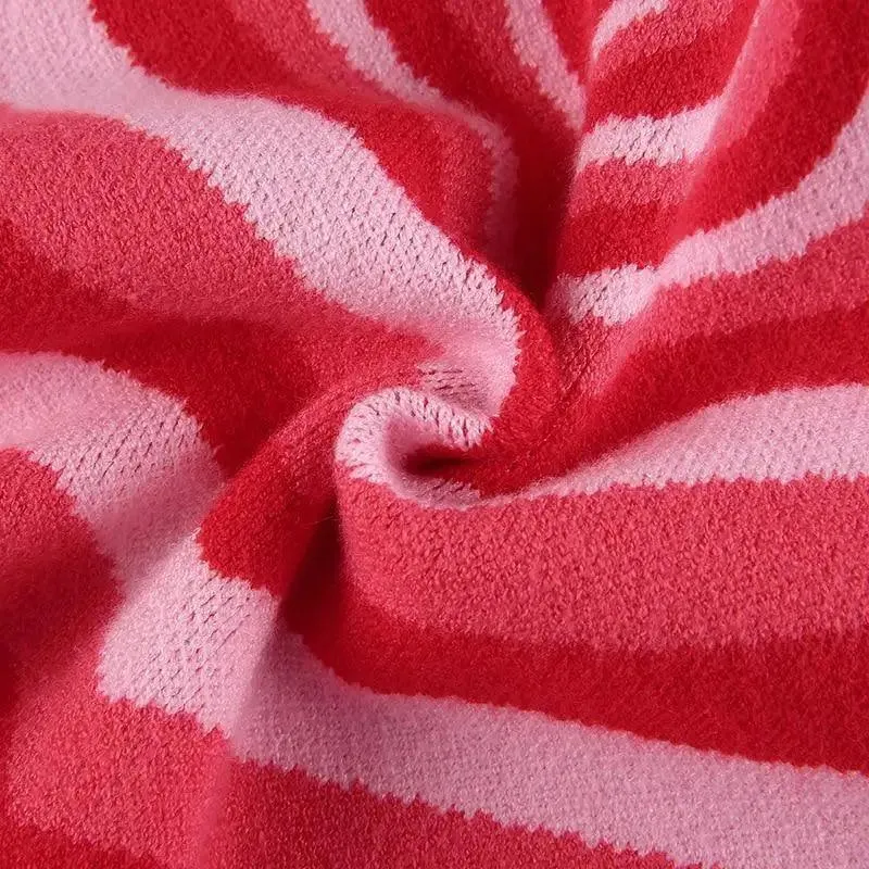 Vintage Style Knitted Sweater Aesthetics Heart Striped Pullovers Sweater For Girls Sweet Long Sleeve Turtleneck Jumper Autumn Streetwear