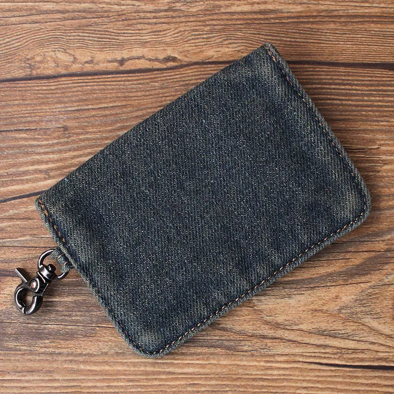 Vintage Womens Black Denim Mini Card Holder with Lanyard Denim Small Card Coin Bag Purse for Women