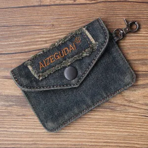 Vintage Womens Black Denim Mini Card Holder with Lanyard Denim Small Card Coin Bag Purse for Women