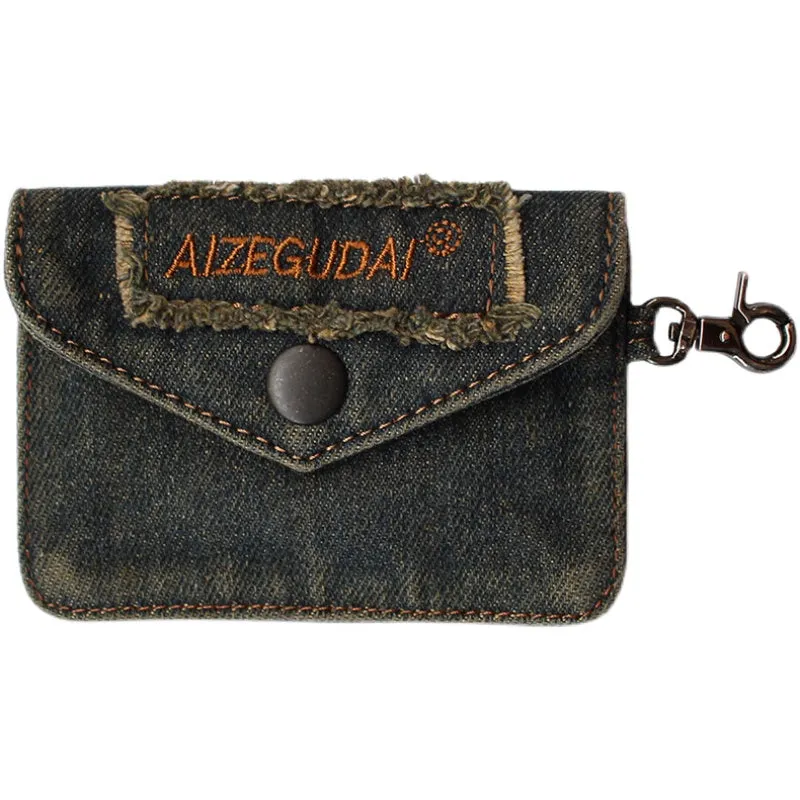 Vintage Womens Black Denim Mini Card Holder with Lanyard Denim Small Card Coin Bag Purse for Women