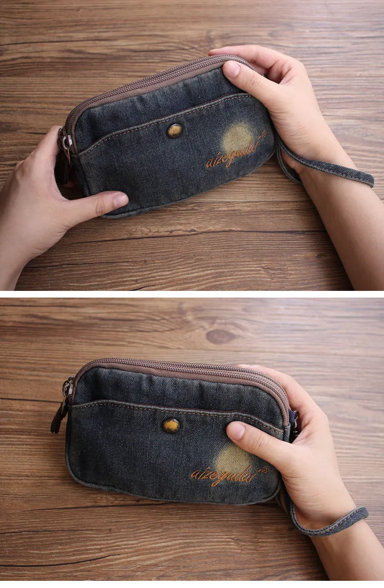 Vintage Womens Blue Denim Phone Shoulder Bag Denim Crossbody Purse for Women