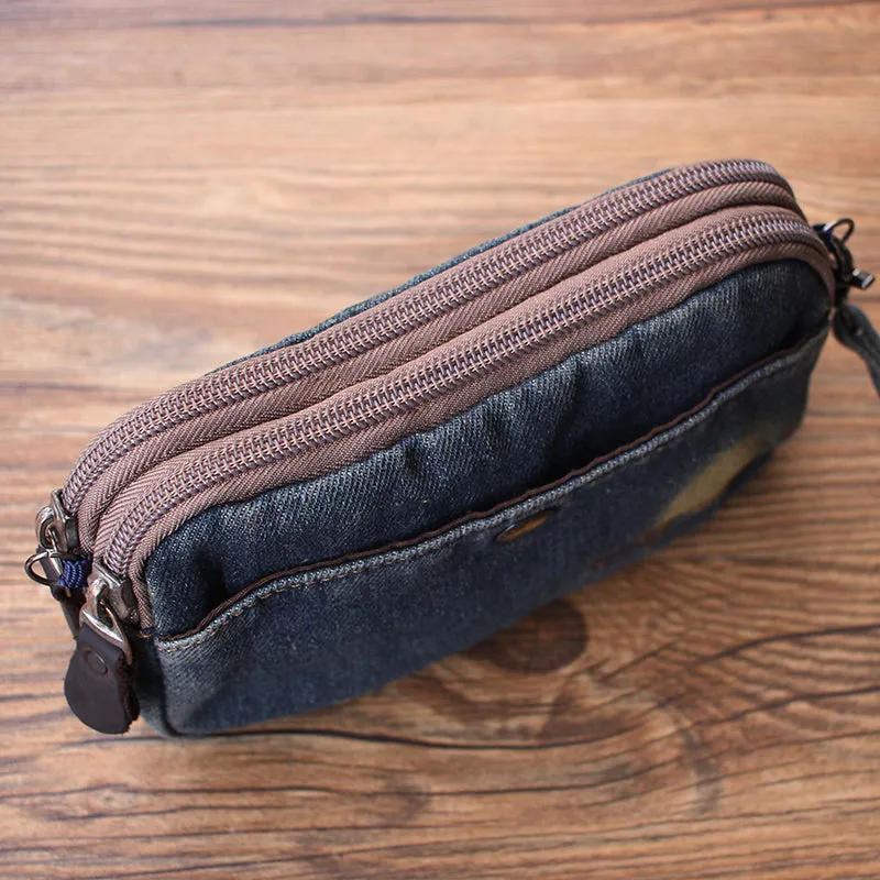 Vintage Womens Blue Denim Phone Shoulder Bag Denim Crossbody Purse for Women