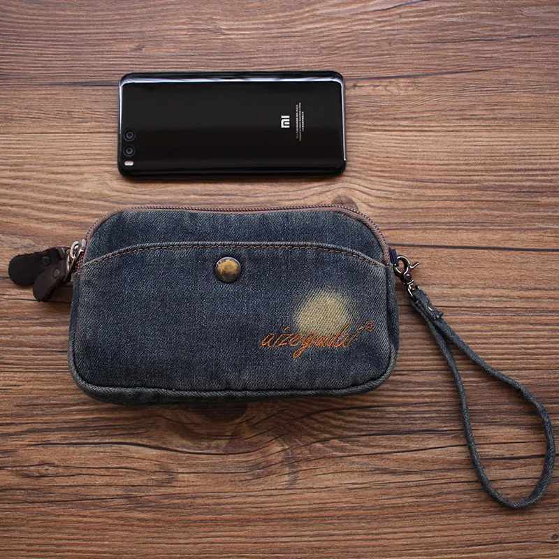 Vintage Womens Blue Denim Phone Shoulder Bag Denim Crossbody Purse for Women