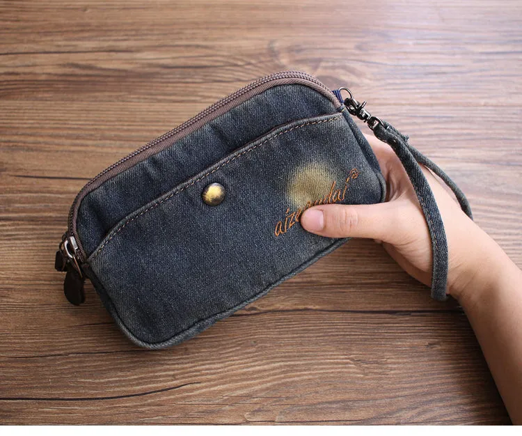 Vintage Womens Blue Denim Phone Shoulder Bag Denim Crossbody Purse for Women