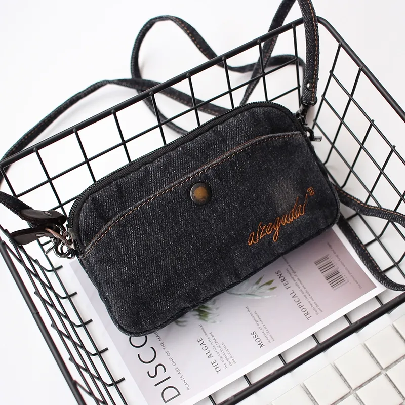 Vintage Womens Blue Denim Phone Shoulder Bag Denim Crossbody Purse for Women