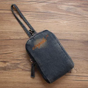 Vintage Womens Denim Mini Pouch with Wristlet Denim Small Phone Bag Purse for Women