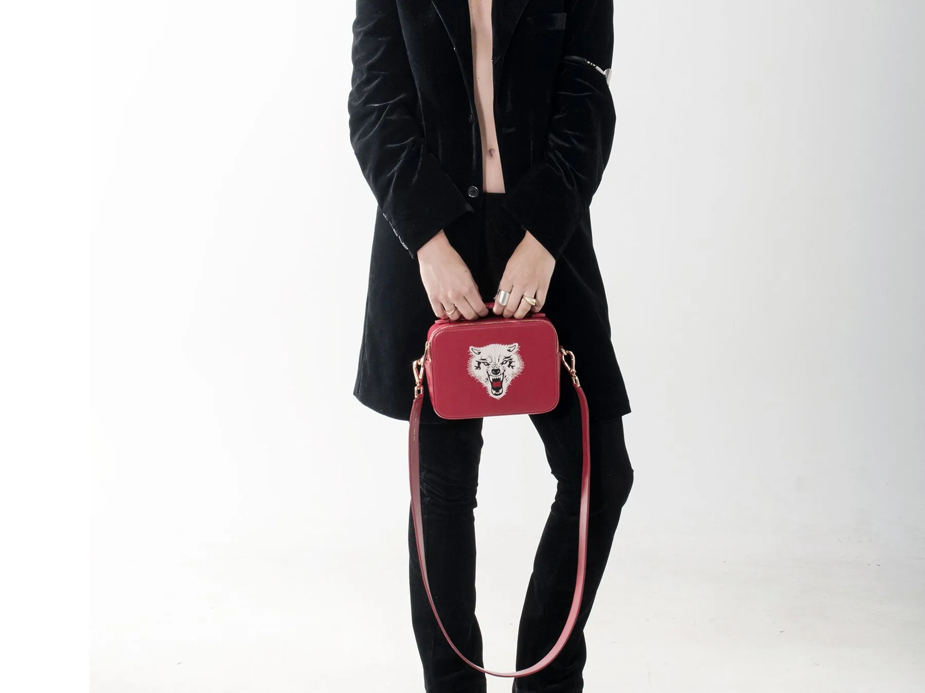 WOLF EMBROIDERED CROSSBODY BAG