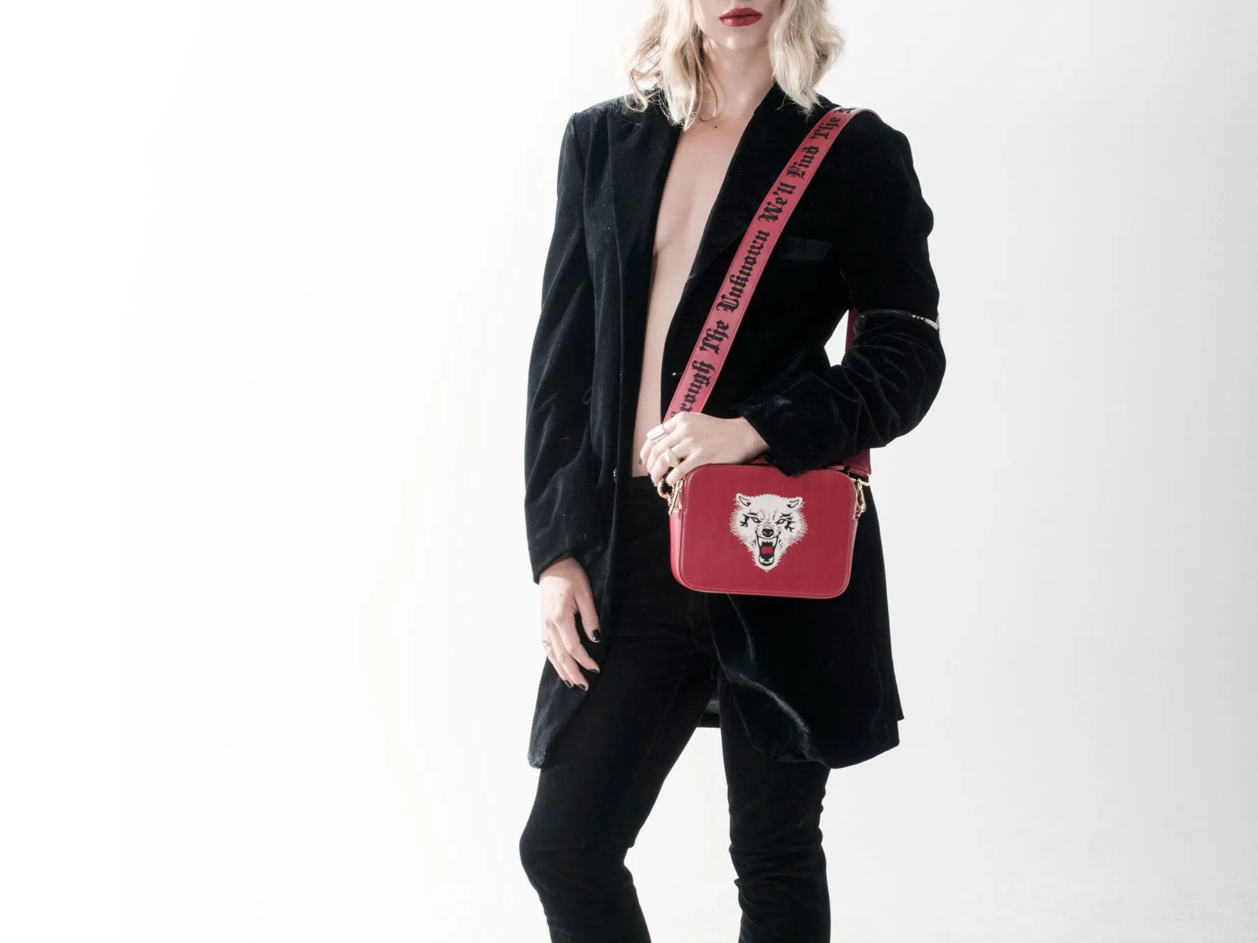 WOLF EMBROIDERED CROSSBODY BAG