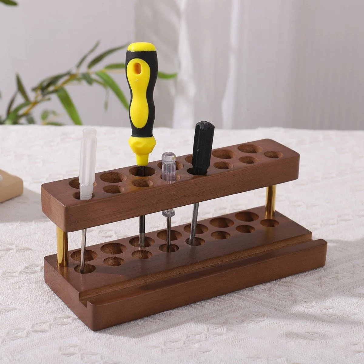 Wooden Desktop Organizer Knife Storage Rack Mobile Phone Stand Stationery Holder