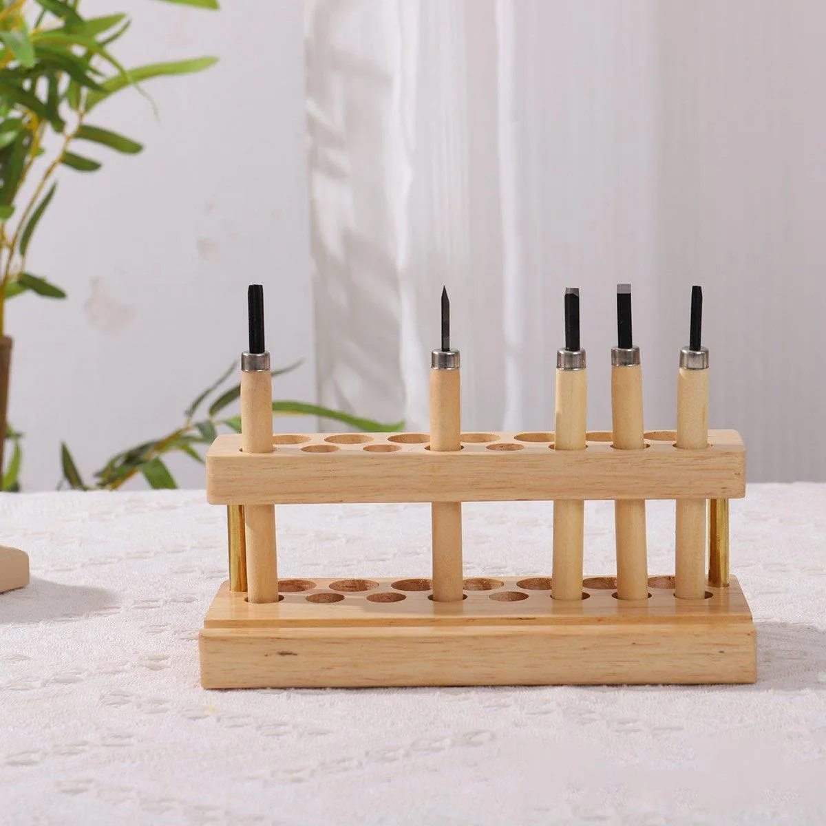 Wooden Desktop Organizer Knife Storage Rack Mobile Phone Stand Stationery Holder