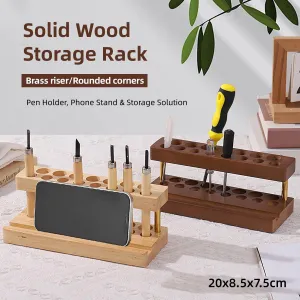 Wooden Desktop Organizer Knife Storage Rack Mobile Phone Stand Stationery Holder