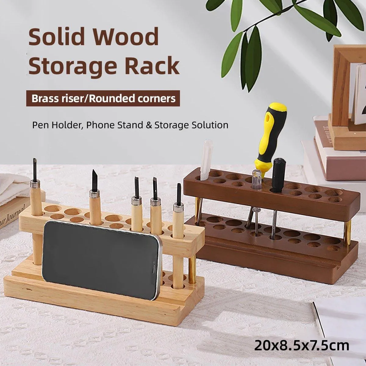 Wooden Desktop Organizer Knife Storage Rack Mobile Phone Stand Stationery Holder