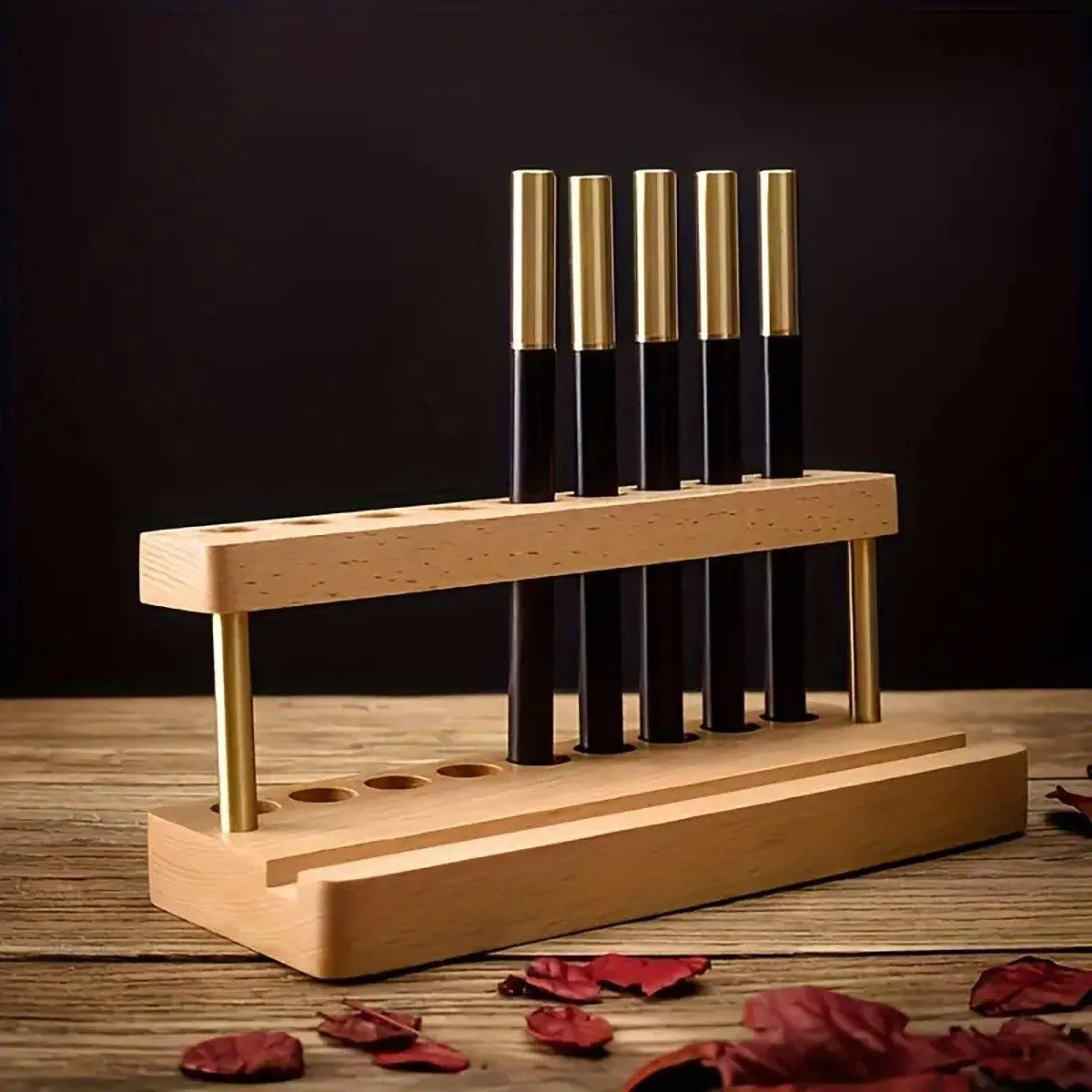 Wooden Desktop Organizer Knife Storage Rack Mobile Phone Stand Stationery Holder