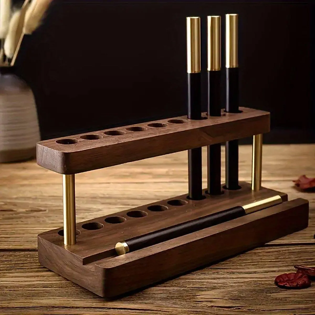 Wooden Desktop Organizer Knife Storage Rack Mobile Phone Stand Stationery Holder