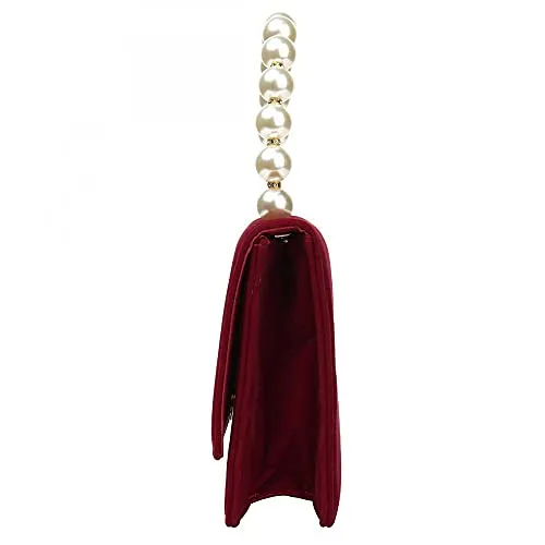 YYW Velour Cross body Handbag Pearl Handle Bags Evening Purses Velvet Clutches Womens Shoulder Bag for Women (Red)