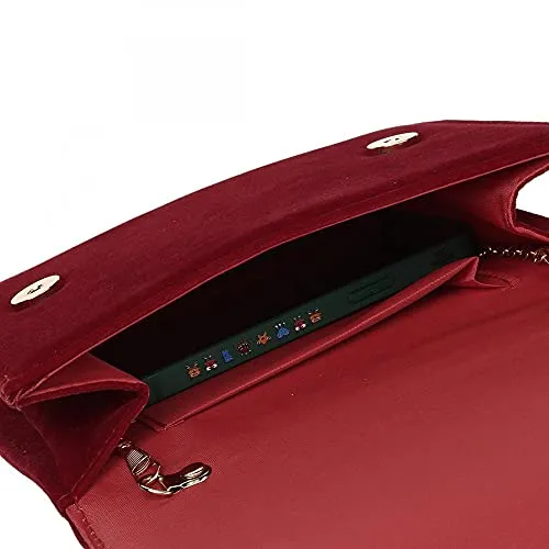 YYW Velour Cross body Handbag Pearl Handle Bags Evening Purses Velvet Clutches Womens Shoulder Bag for Women (Red)