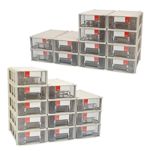 ZIIYAN Set of 12 Plastic Desktop Stackable Modular Craft Small Parts Hardware Drawers Organizer Containers Cabinet Storage Boxes with Compartments
