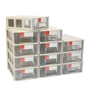 ZIIYAN Set of 12 Plastic Desktop Stackable Modular Craft Small Parts Hardware Drawers Organizer Containers Cabinet Storage Boxes with Compartments